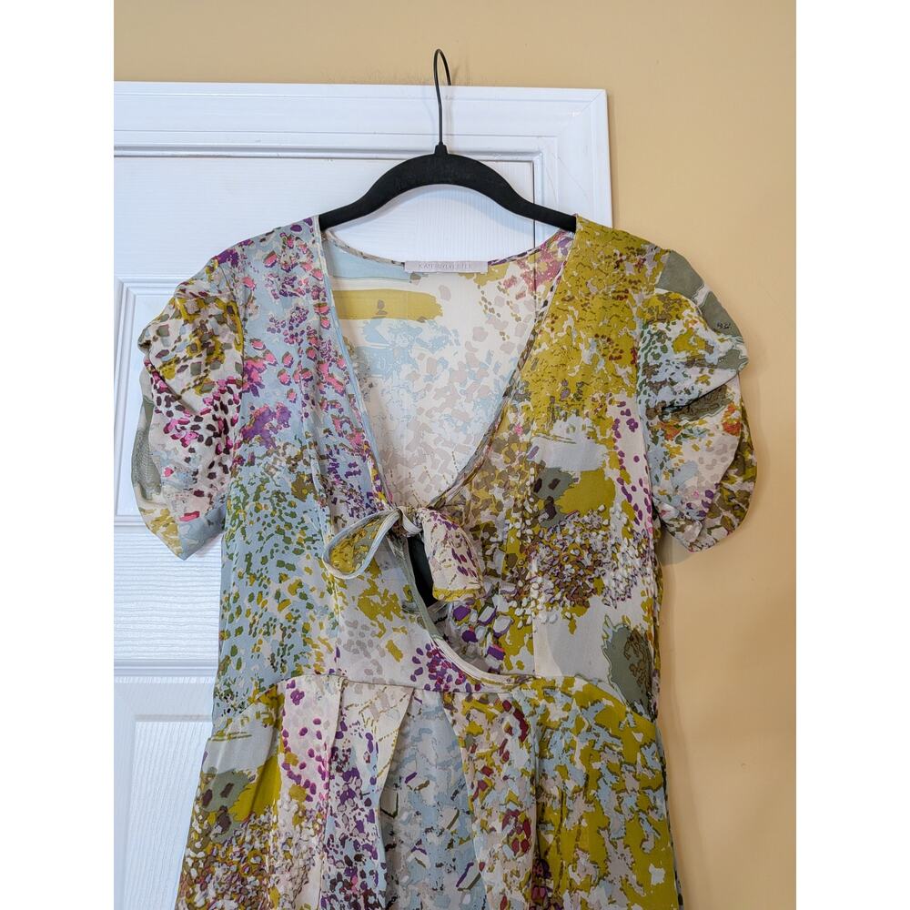 Kate Sylvester 100% Silk Abstract Floral Tie-Front Midi Dress Size Small Luxury - Picture 3 of 12